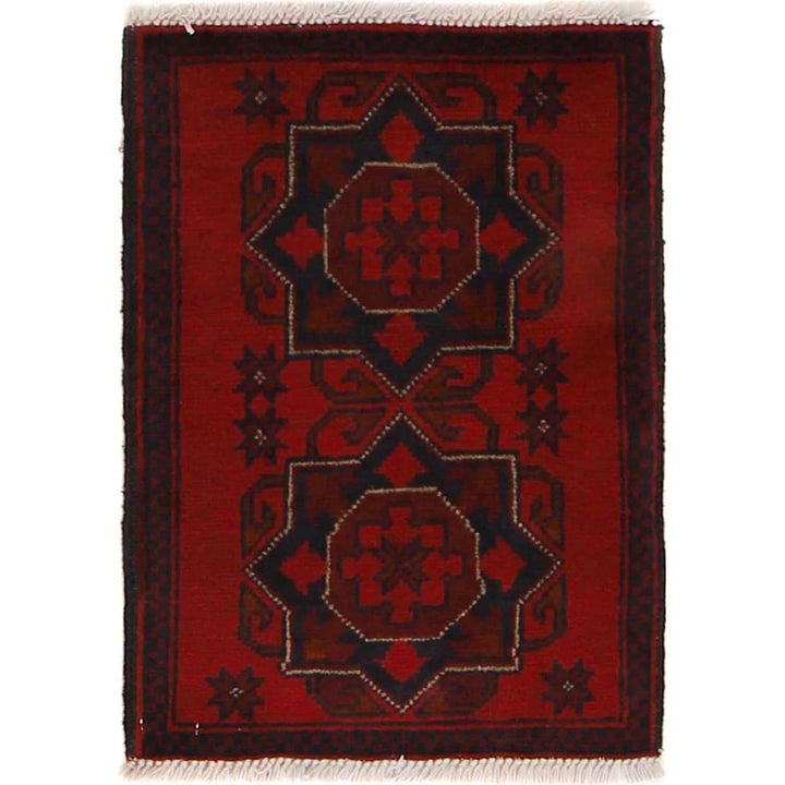 Red Afghan Oriental Doormat 1' 5" x 2' 0" Hand-Knotted | No. AL29678