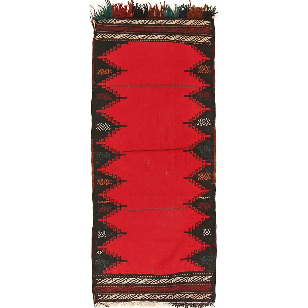 Red Afghan Sufra Kilem Rug 1' 9" x 4' 2" Flat-Weave | No. AL29679