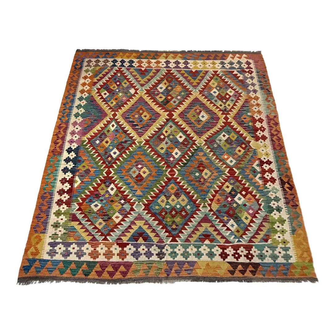 Afghan Vegetable Kilim Rug 6' 1" x 7' 11" Flat-Weave | No. AL297167
