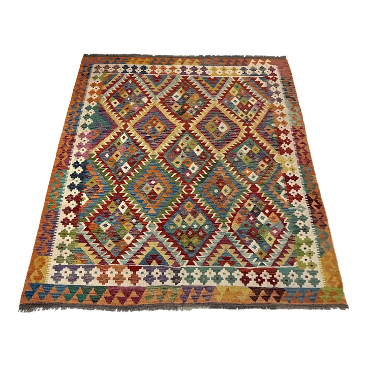 Afghan Vegetable Kilim Rug 6' 1" x 7' 11" Flat-Weave | No. AL297167