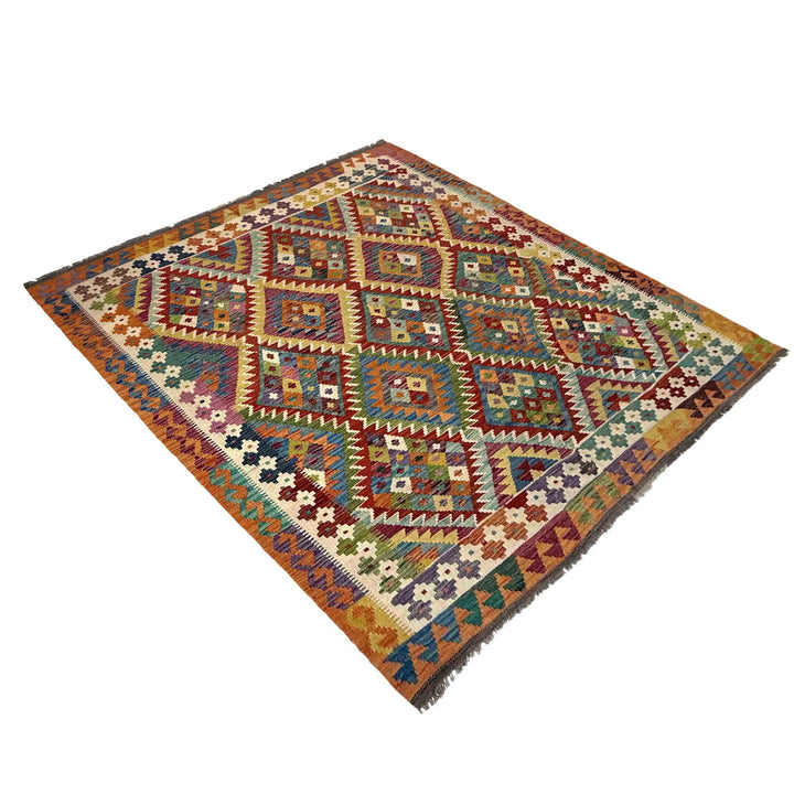 Afghan Vegetable Kilim Rug 6' 1" x 7' 11" Flat-Weave | No. AL297167