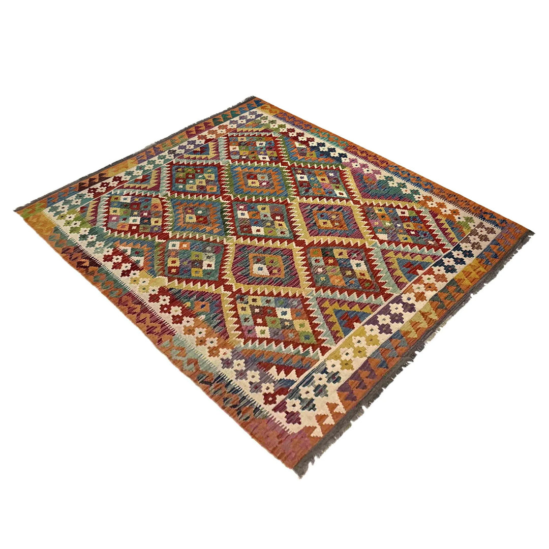 Afghan Vegetable Kilim Rug 6' 1" x 7' 11" Flat-Weave | No. AL297167