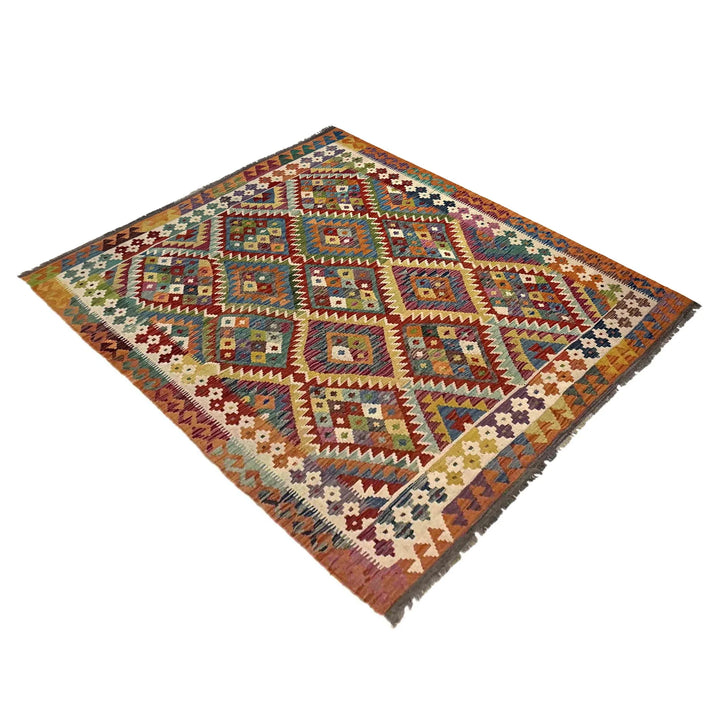 Afghan Vegetable Kilim Rug 6' 1" x 7' 11" Flat-Weave | No. AL297167