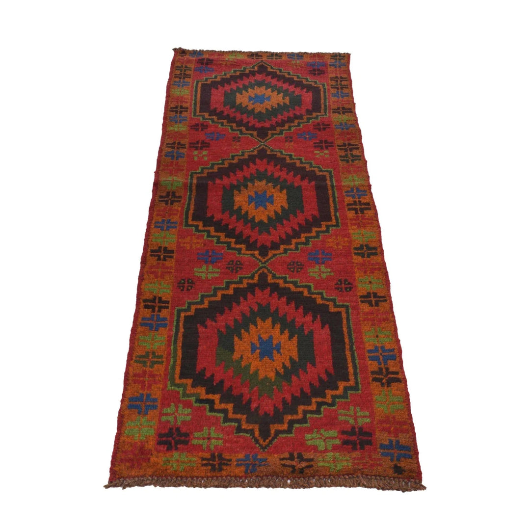 Red Afghan Baluchi Rug 1'12" x 6'5" Hand-Knotted | No. AL29738