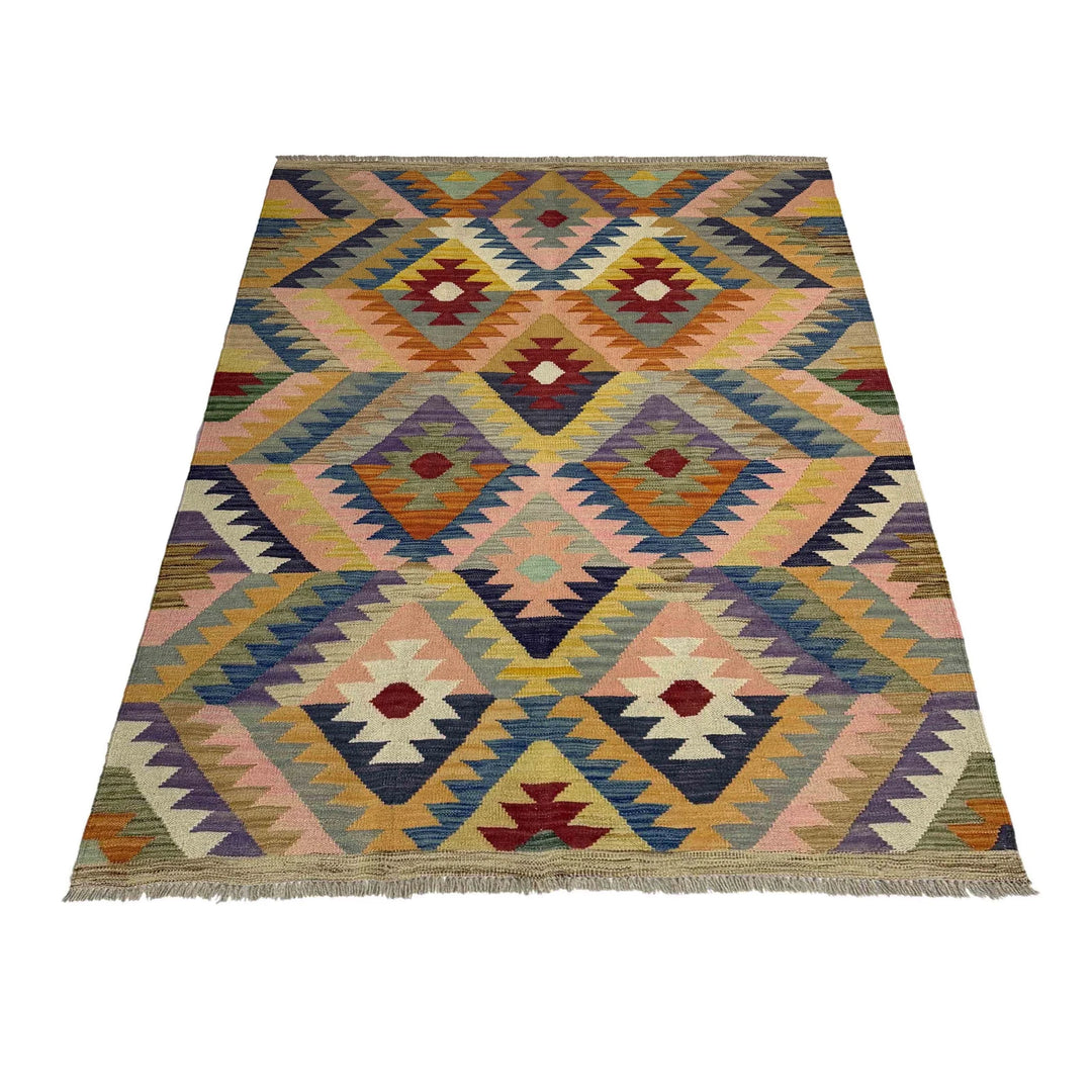 Afghan Vegetable Kilim Rug 4' 3" x 5' 11" Flat-Weave | No. AL297425