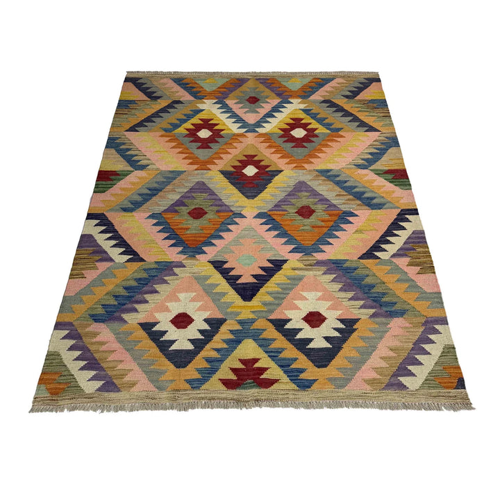 Afghan Vegetable Kilim Rug 4' 3" x 5' 11" Flat-Weave | No. AL297425