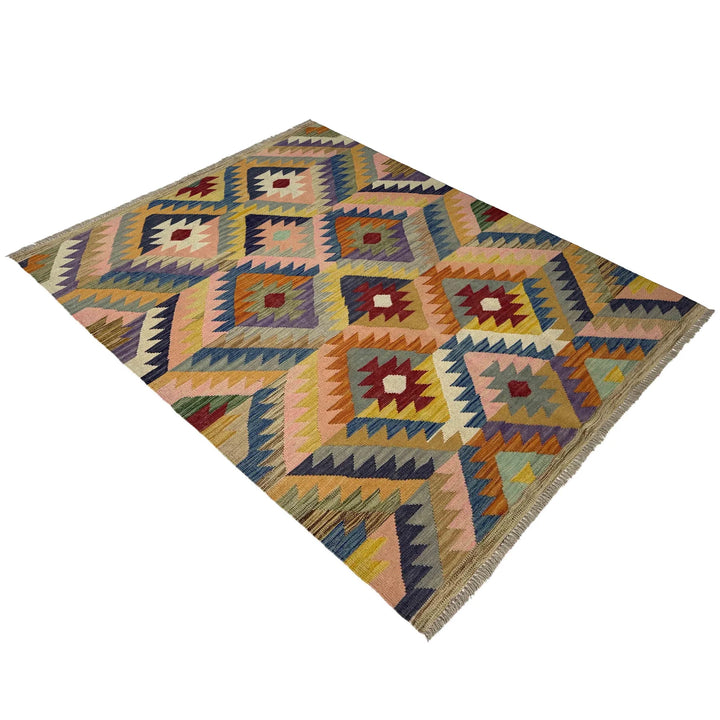 Afghan Vegetable Kilim Rug 4' 3" x 5' 11" Flat-Weave | No. AL297425