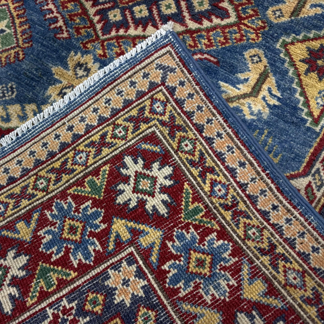 Blue Afghan Kazak Rug 4' 2" x 5' 11" Hand-Knotted | No. AL29767