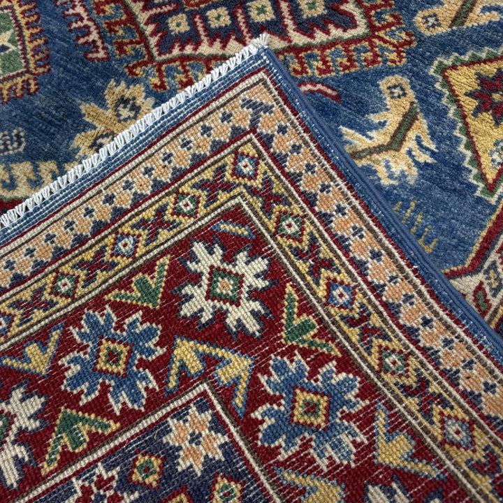 Blue Afghan Kazak Rug 4' 2" x 5' 11" Hand-Knotted | No. AL29767