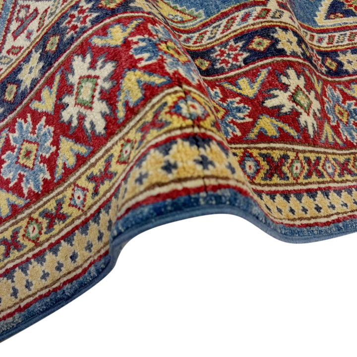 Blue Afghan Kazak Rug 4' 2" x 5' 11" Hand-Knotted | No. AL29767