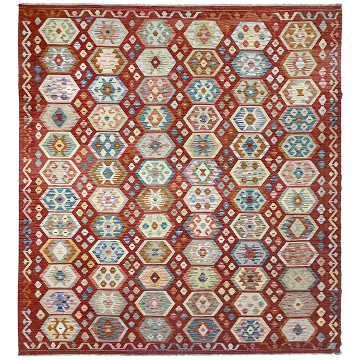 Afghan Vegetable Kilim Rug 8' 2" x 11' 2" Flat-Weave | No. AL298456