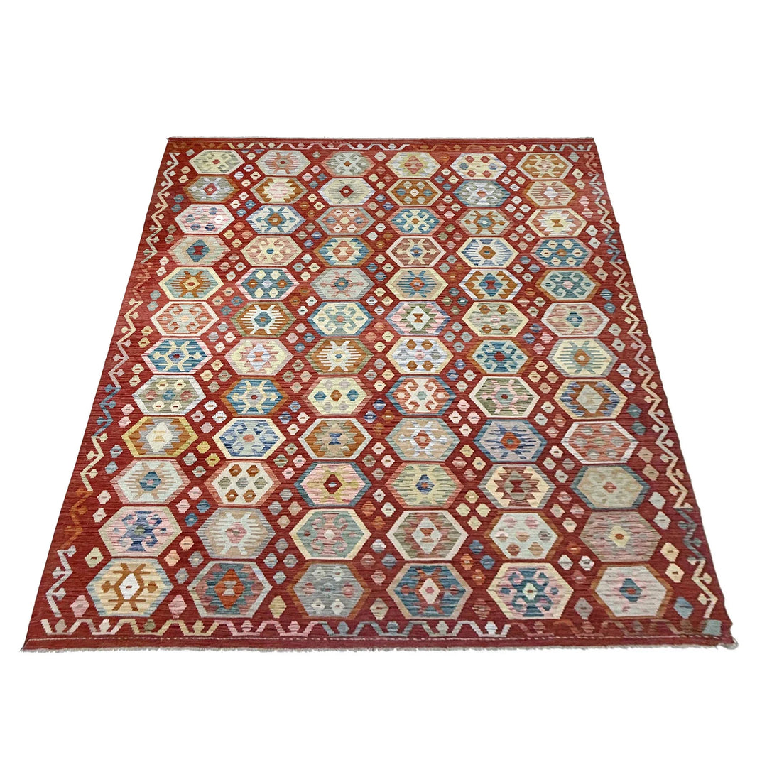 Afghan Vegetable Kilim Rug 8' 2" x 11' 2" Flat-Weave | No. AL298456