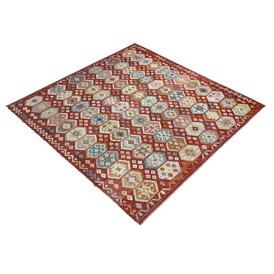 Afghan Vegetable Kilim Rug 8' 2" x 11' 2" Flat-Weave | No. AL298456