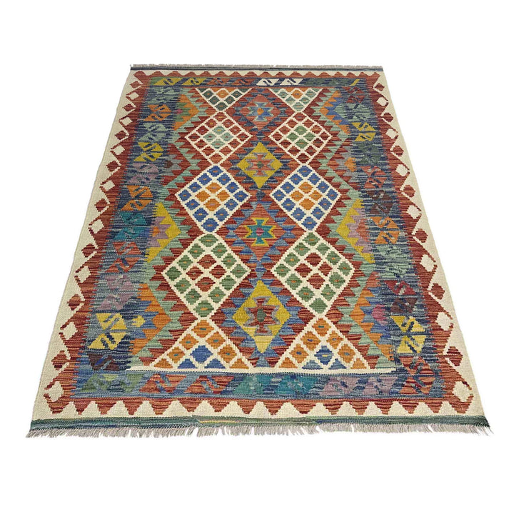 Afghan Vegetable Kilim Rug 4' 1" x 6' 0" Flat-Weave | No. AL298615