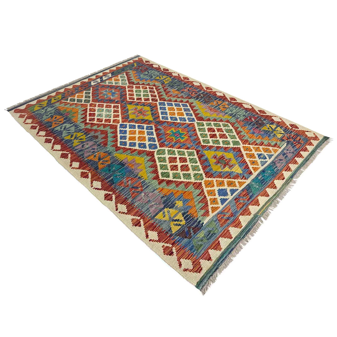 Afghan Vegetable Kilim Rug 4' 1" x 6' 0" Flat-Weave | No. AL298615