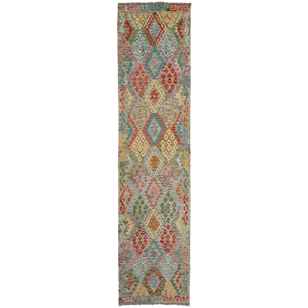 Afghan Vegetable Kilim Rug 3' 0" x 13' 0" Flat-Weave | No. AL298944