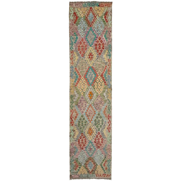Afghan Vegetable Kilim Rug 3' 0" x 13' 0" Flat-Weave | No. AL298944