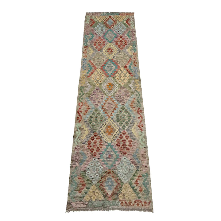 Afghan Vegetable Kilim Rug 3' 0" x 13' 0" Flat-Weave | No. AL298944