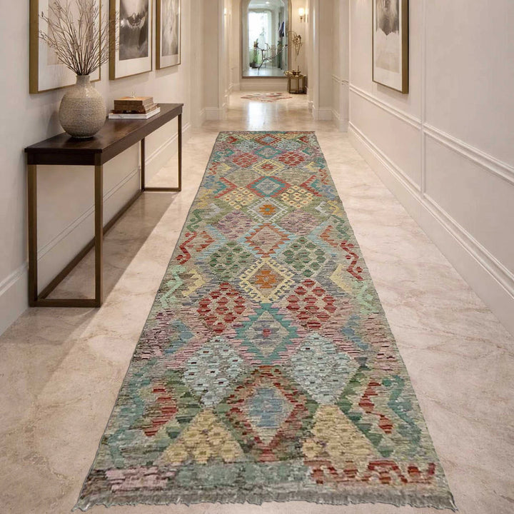 Afghan Vegetable Kilim Rug 3' 0" x 13' 0" Flat-Weave | No. AL298944