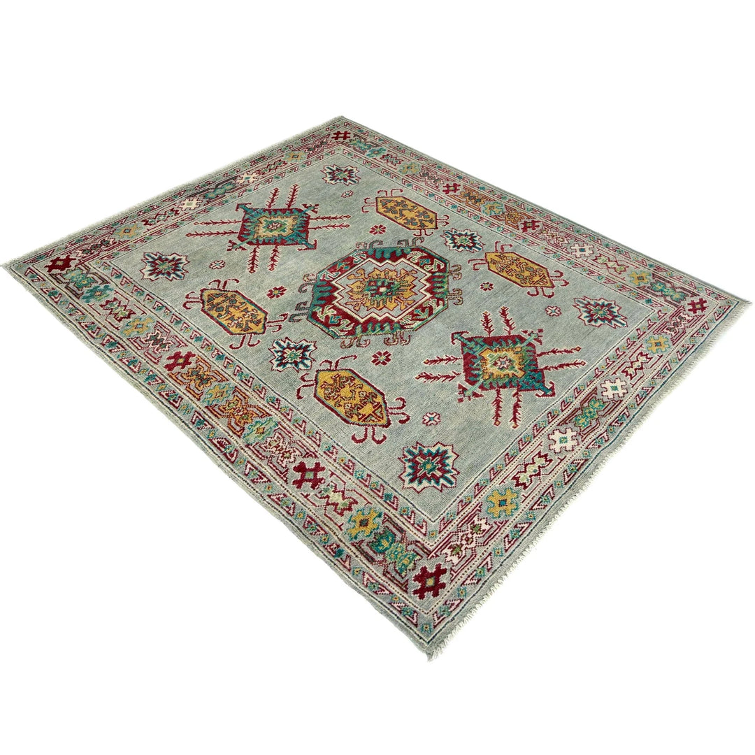 Gray Afghan Kazak Rug 4' 2" x 5' 8" Hand-Knotted | No. AL29913