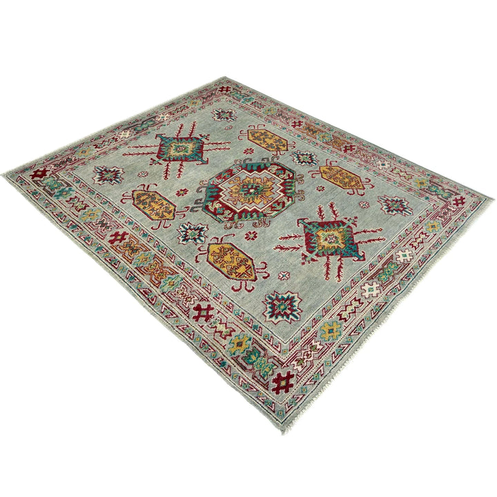 Gray Afghan Kazak Rug 4' 2" x 5' 8" Hand-Knotted | No. AL29913