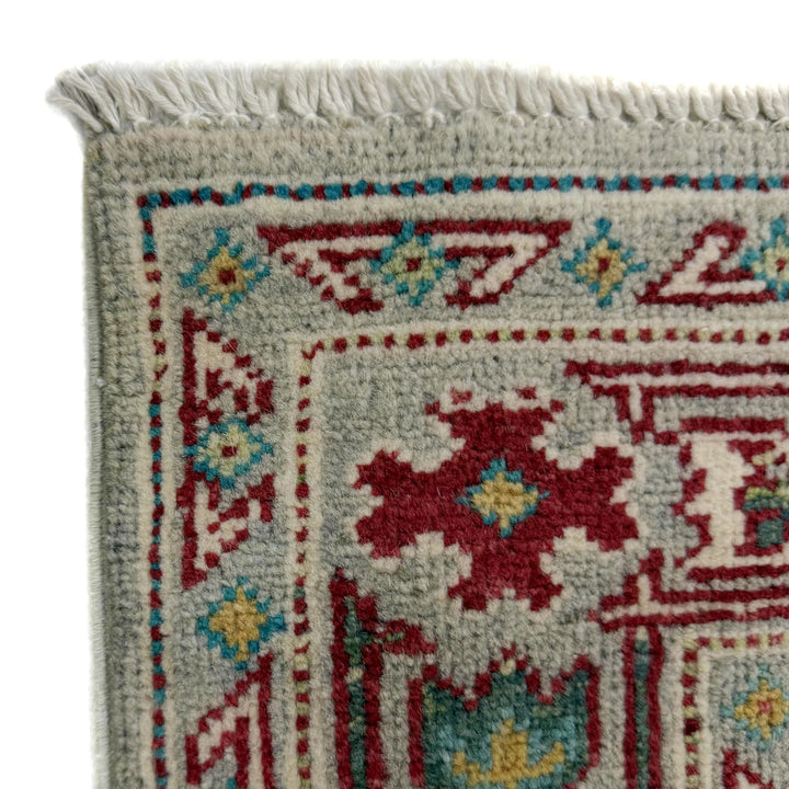 Gray Afghan Kazak Rug 4' 2" x 5' 8" Hand-Knotted | No. AL29913