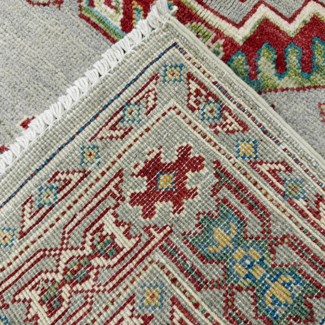 Gray Afghan Kazak Rug 4' 2" x 5' 8" Hand-Knotted | No. AL29913