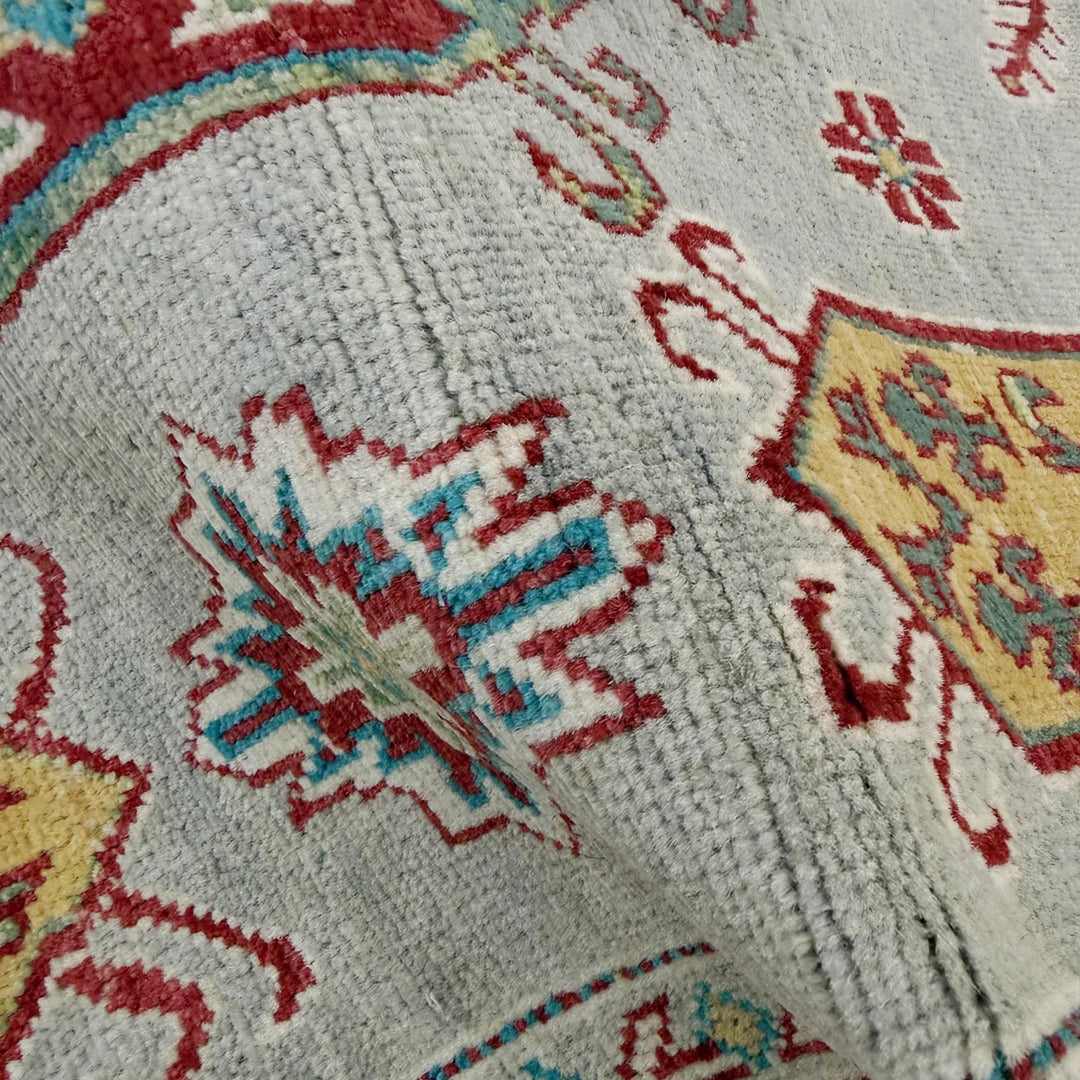 Gray Afghan Kazak Rug 4' 2" x 5' 8" Hand-Knotted | No. AL29913
