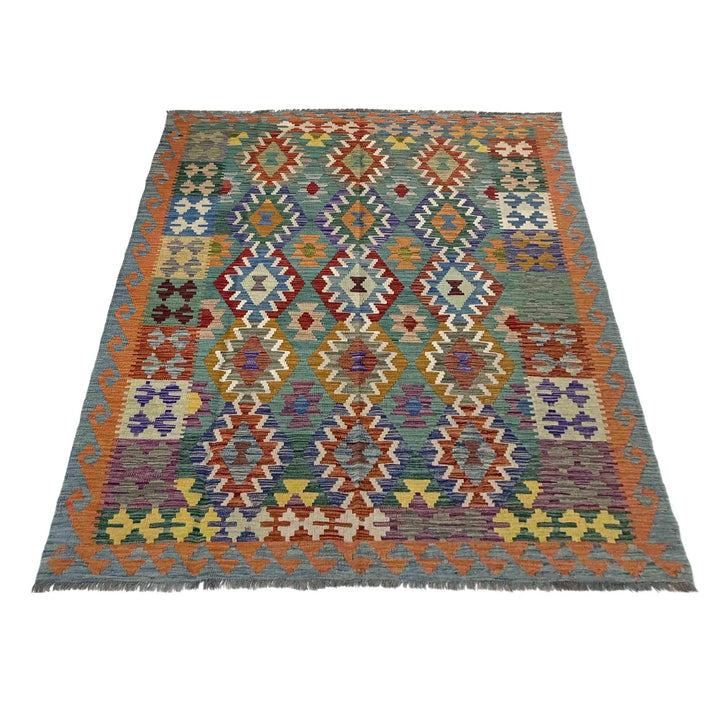 Afghan Vegetable Kilim Rug 5' 10" x 8' 2" Flat-Weave | No. AL299308
