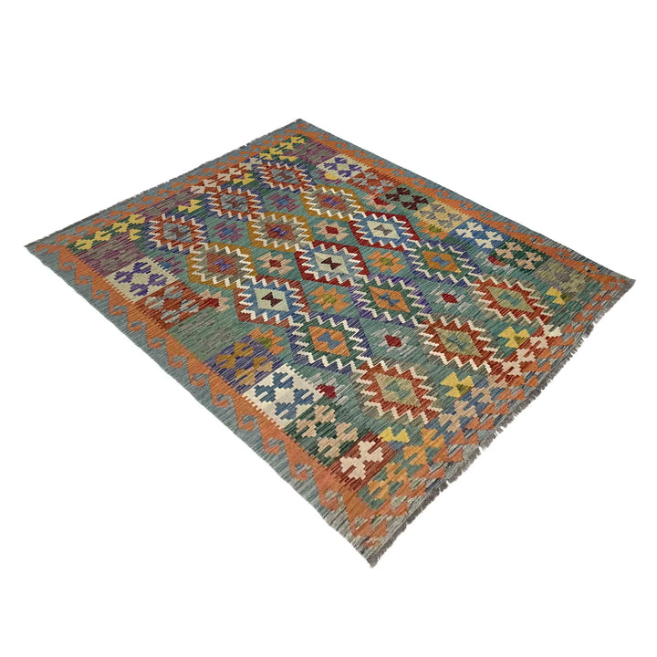 Afghan Vegetable Kilim Rug 5' 10" x 8' 2" Flat-Weave | No. AL299308