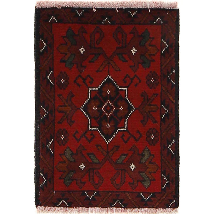 Red Afghan Oriental Doormat 1' 6" x 2' 0" Hand-Knotted | No. AL29941
