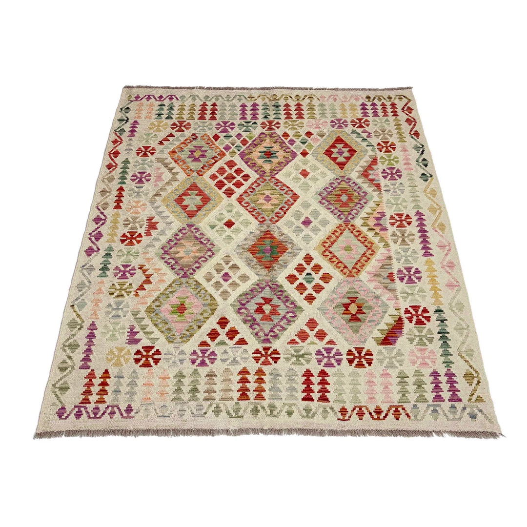 Afghan Vegetable Kilim Rug 5'0" x 6'5" Flat-Weave | No. AL300843