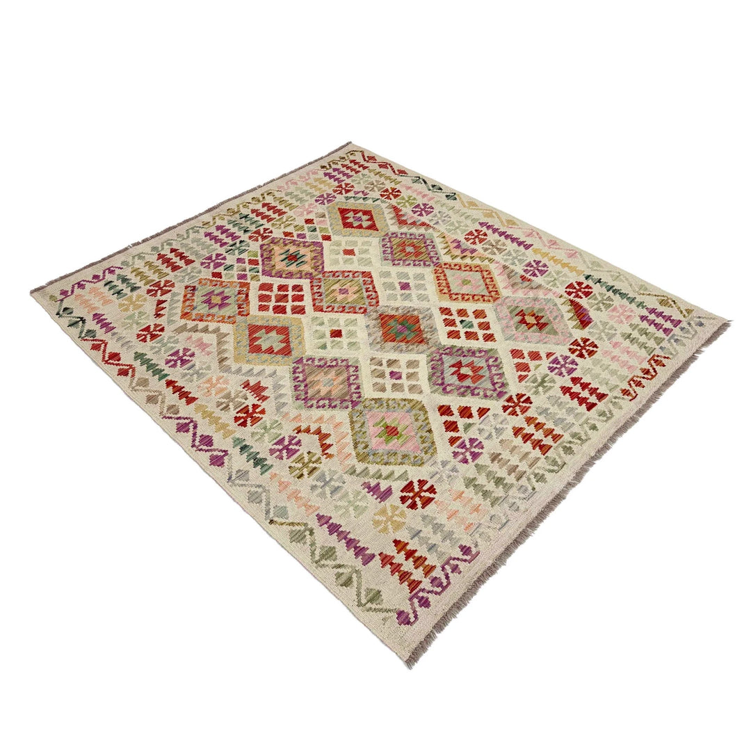Afghan Vegetable Kilim Rug 5'0" x 6'5" Flat-Weave | No. AL300843