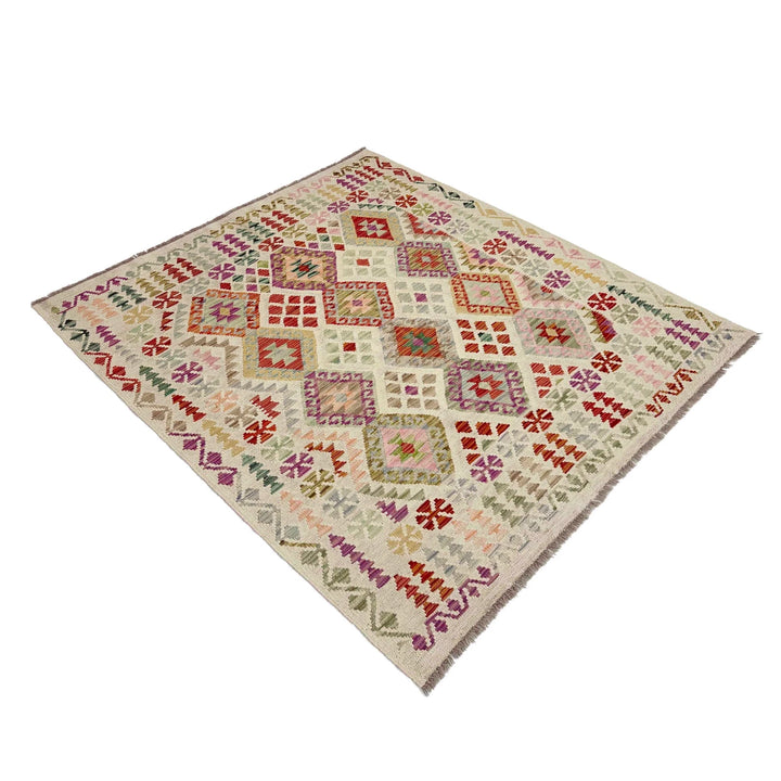Afghan Vegetable Kilim Rug 5'0" x 6'5" Flat-Weave | No. AL300843