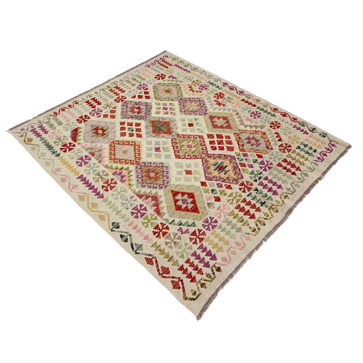 Afghan Vegetable Kilim Rug 5'0" x 6'5" Flat-Weave | No. AL300843