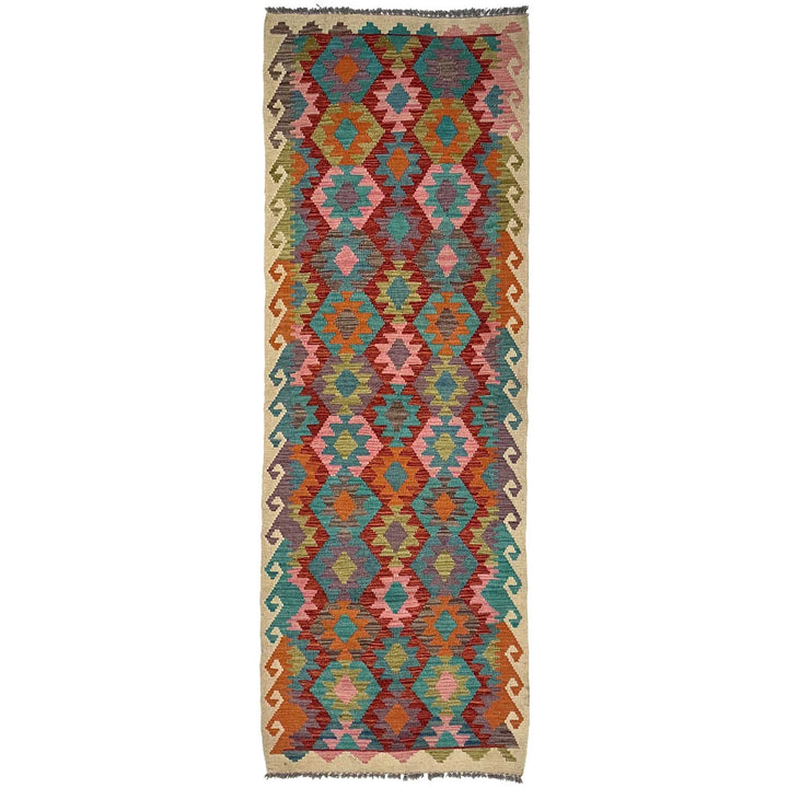 Afghan Vegetable Kilim Rug 2' 9" x 9' 5" Flat-Weave | No. AL30107