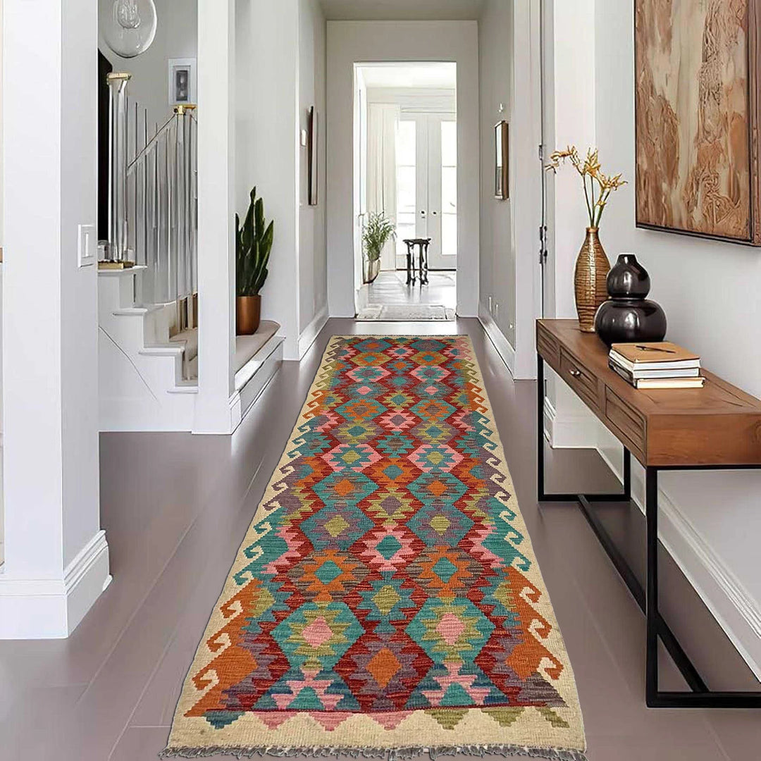 Afghan Vegetable Kilim Rug 2' 9" x 9' 5" Flat-Weave | No. AL30107