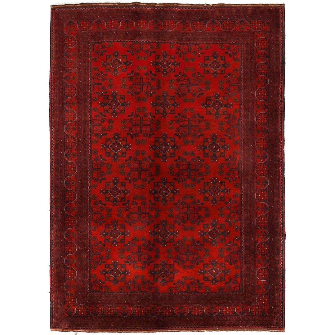 Red Afghan Khal Mohammadi Rug 4' 10" x 6' 9" Hand-Knotted | No. AL30110
