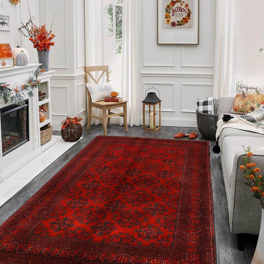 Red Afghan Khal Mohammadi Rug 4' 10" x 6' 9" Hand-Knotted | No. AL30110