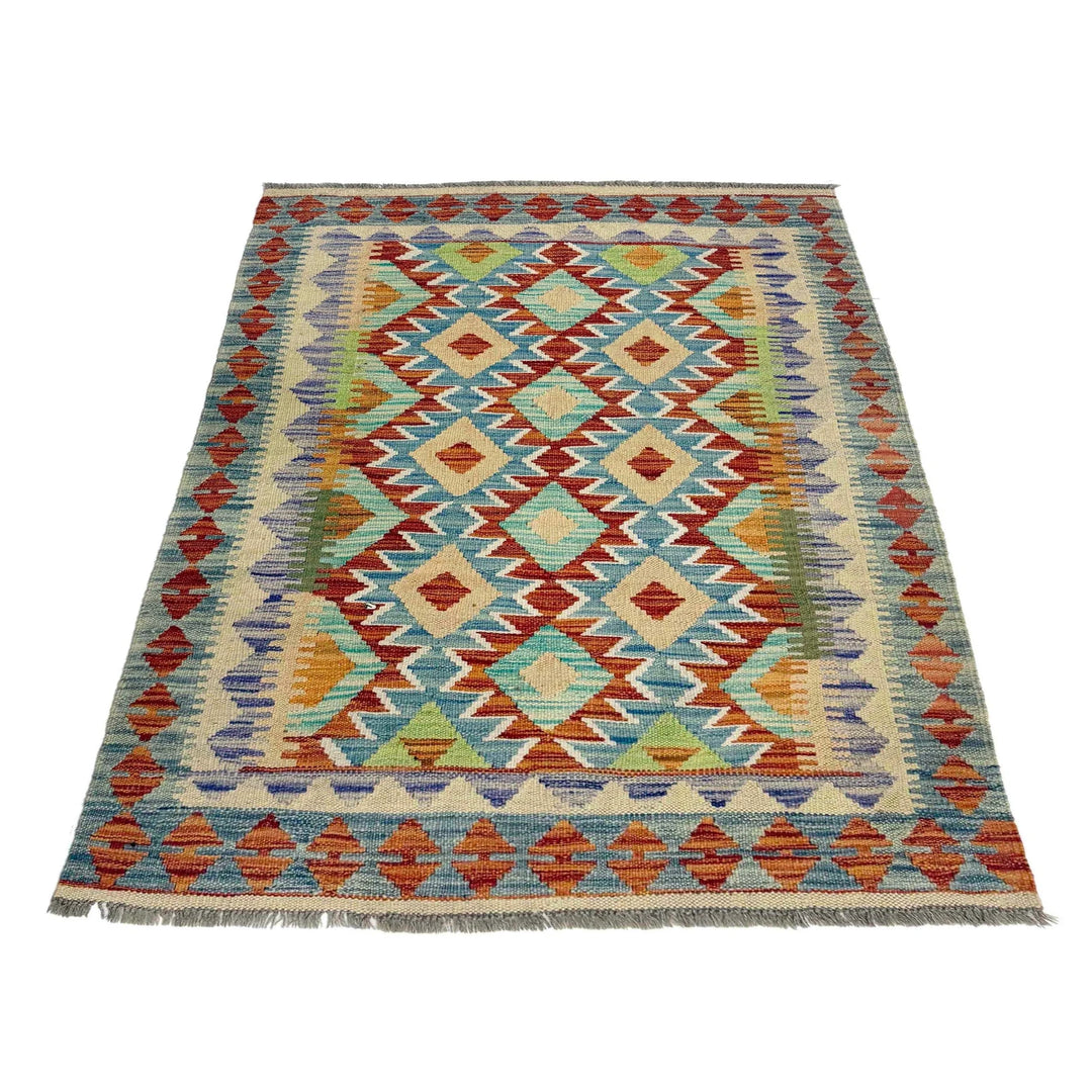 Afghan Vegetable Kilim Rug 3' 4" x 4' 10" Flat-Weave | No. AL301122