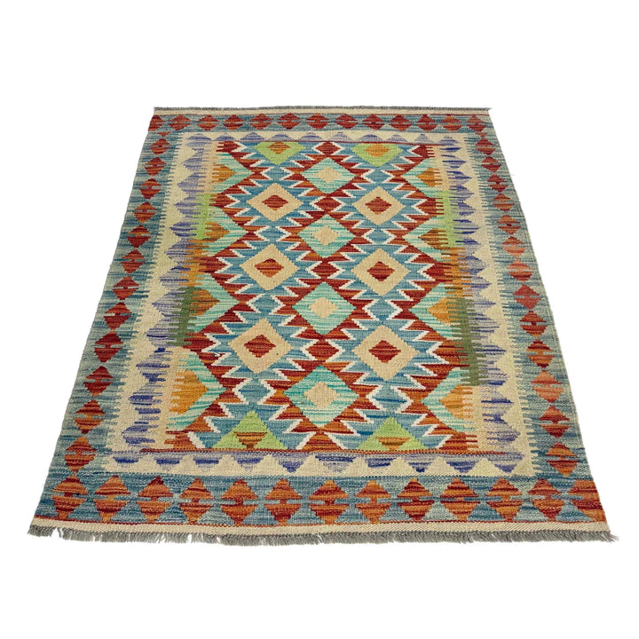 Afghan Vegetable Kilim Rug 3' 4" x 4' 10" Flat-Weave | No. AL301122