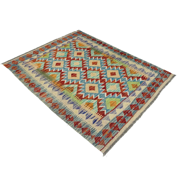 Afghan Vegetable Kilim Rug 3' 4" x 4' 10" Flat-Weave | No. AL301122