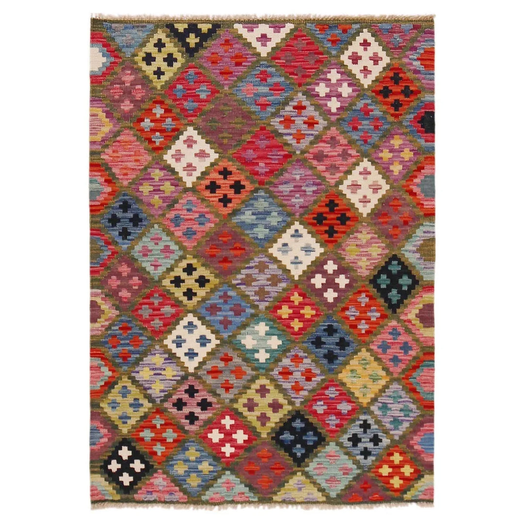 Afghan Kilim Rug 3' 3" x 4' 10" Flat-Weave | No. AL30138