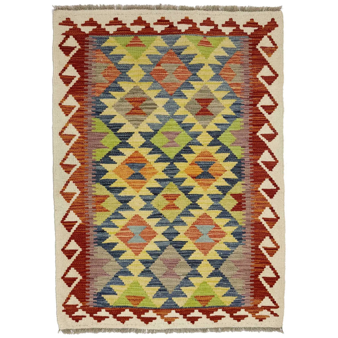 Afghan Vegetable Kilim Rug 3' 1" x 4' 11" Flat-Weave | No. AL301525