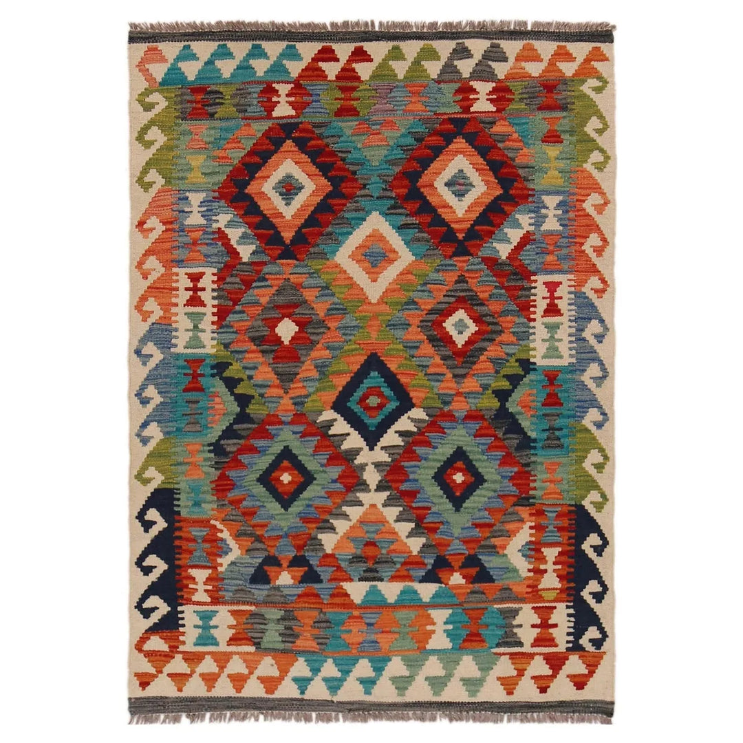 Afghan Kilim Rug 3' 4" x 4' 11" Flat-Weave | No. AL30171
