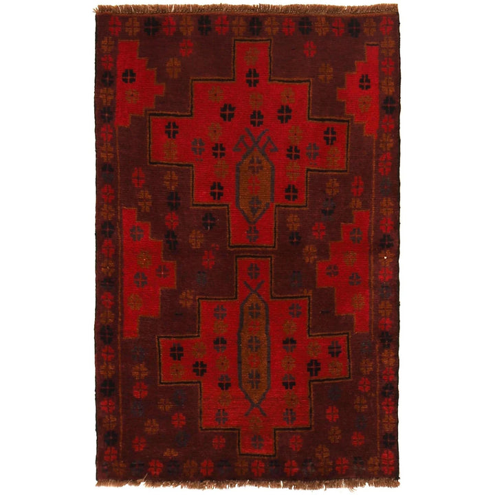 Red Afghan Baluchi Rug 2' 11" x 4' 5" Hand-Knotted | No. AL30195