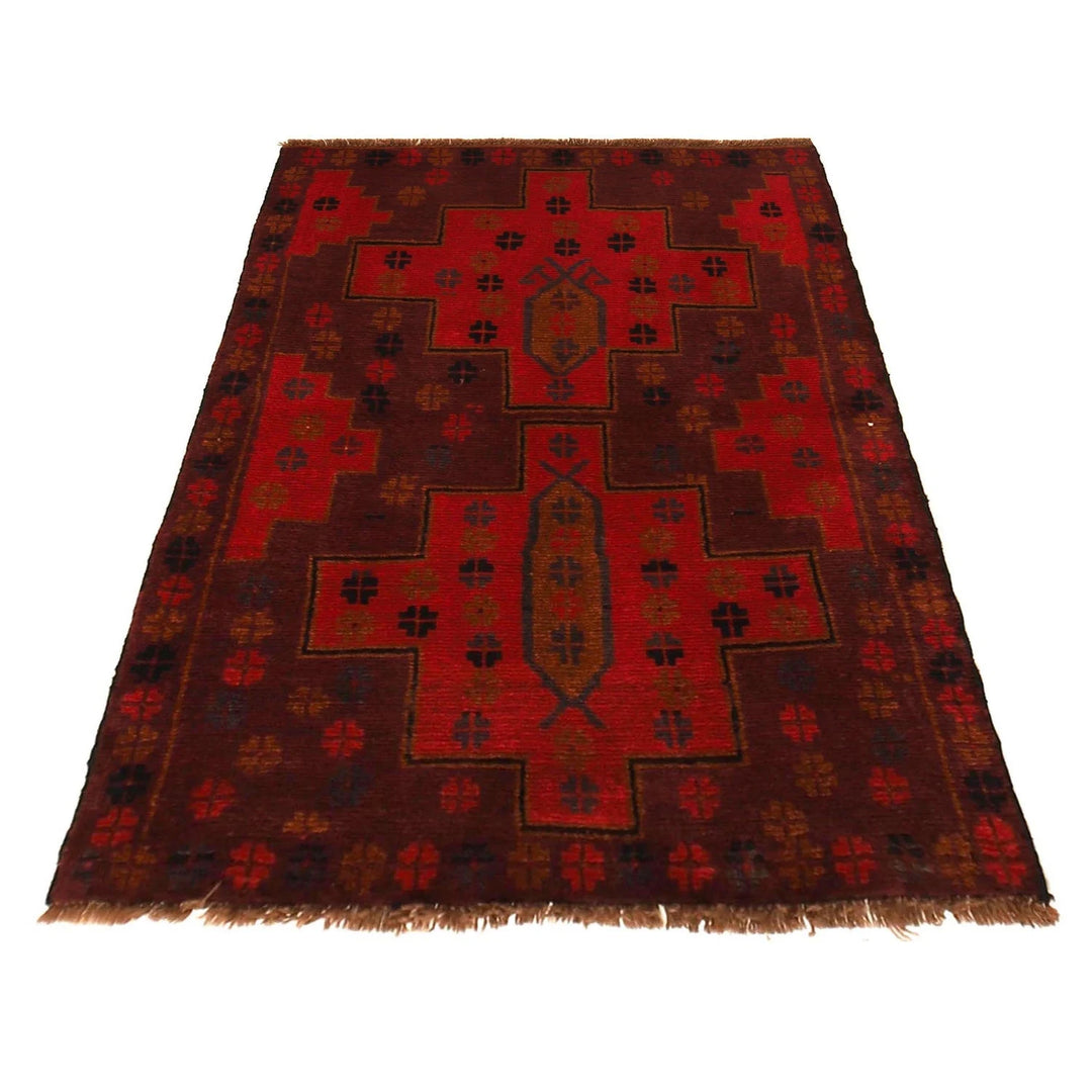 Red Afghan Baluchi Rug 2' 11" x 4' 5" Hand-Knotted | No. AL30195