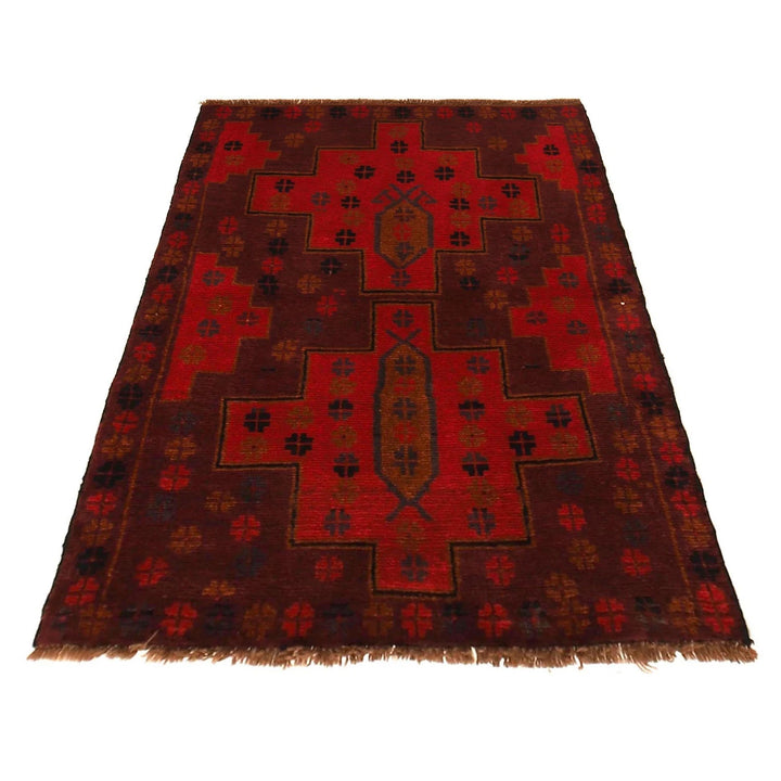 Red Afghan Baluchi Rug 2' 11" x 4' 5" Hand-Knotted | No. AL30195