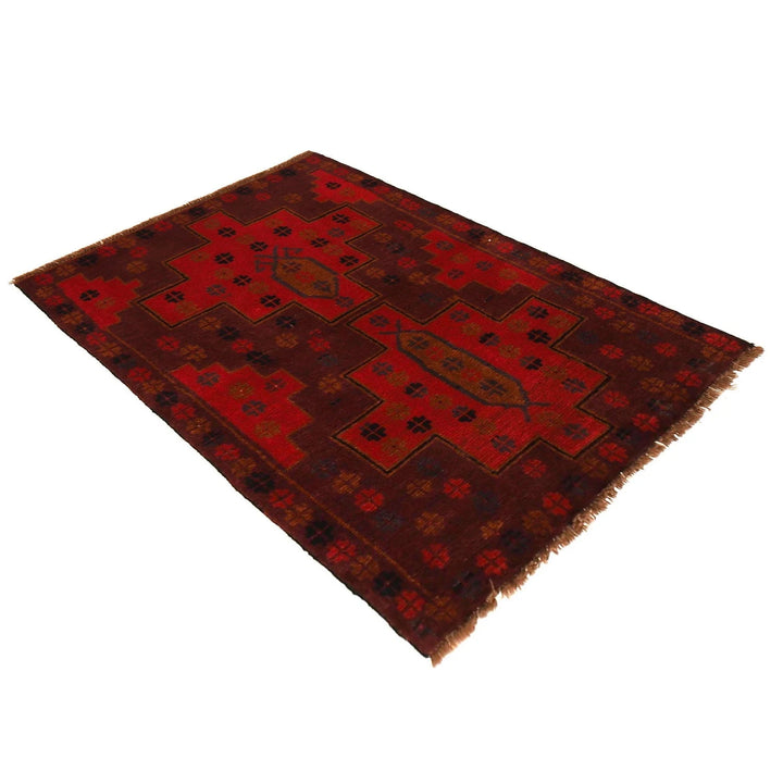 Red Afghan Baluchi Rug 2' 11" x 4' 5" Hand-Knotted | No. AL30195