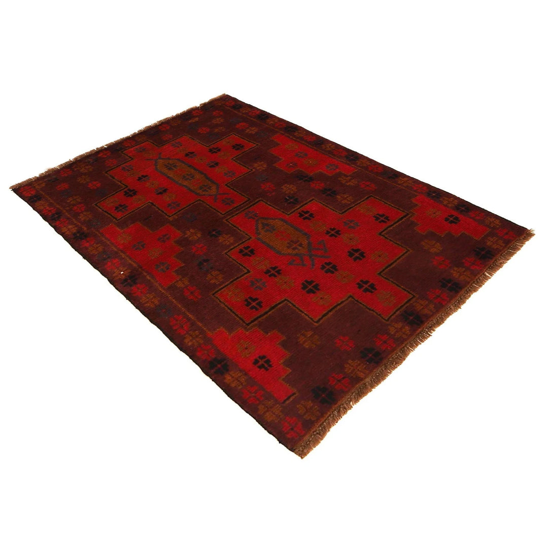 Red Afghan Baluchi Rug 2' 11" x 4' 5" Hand-Knotted | No. AL30195
